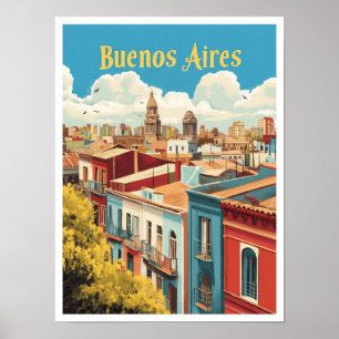 Affiche Illustration Vintage voyage de Buenos Aires Argent