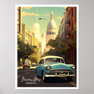 Affiche Illustration Vintage voyage de Buenos Aires Argent