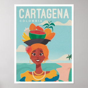 Affiche Illustration Vintage voyage de Carthagène Colombie