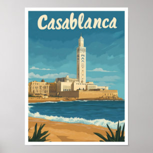 Affiche Illustration Vintage voyage de Casablanca Maroc