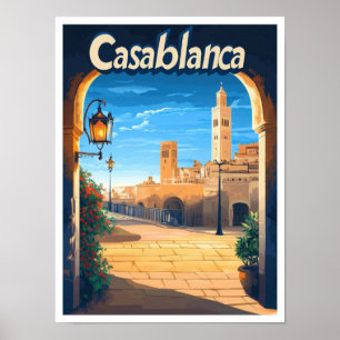 Affiche Illustration Vintage voyage de Casablanca Maroc