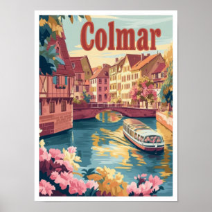 Affiche Illustration Vintage voyage de Colmar France