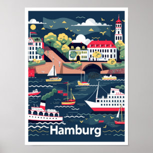 Affiche Illustration Vintage voyage de Hambourg Allemagne