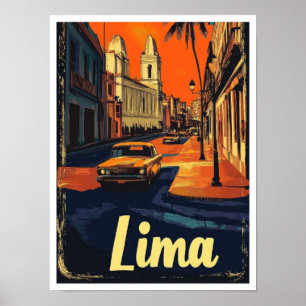 Affiche Illustration Vintage voyage de Lima Pérou