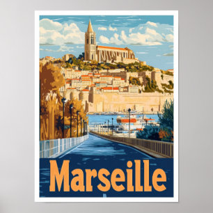 Affiche Illustration Vintage voyage de Marseille France