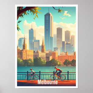 Affiche Illustration Vintage voyage de Melbourne Australie