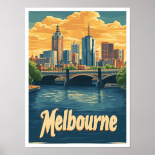 Affiche Illustration Vintage voyage de Melbourne Australie