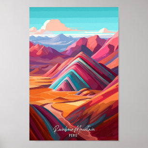 Affiche Illustration Vintage voyage de Rainbow Mountain Pé