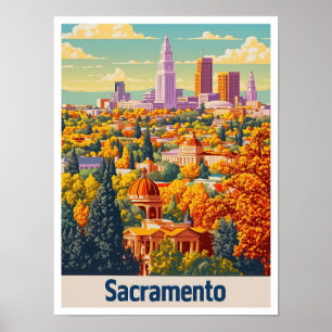 Affiche Illustration Vintage voyage de Sacramento en Calif