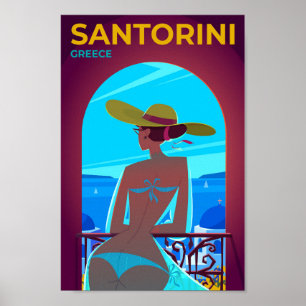 Affiche Illustration Vintage voyage de Santorin Grèce