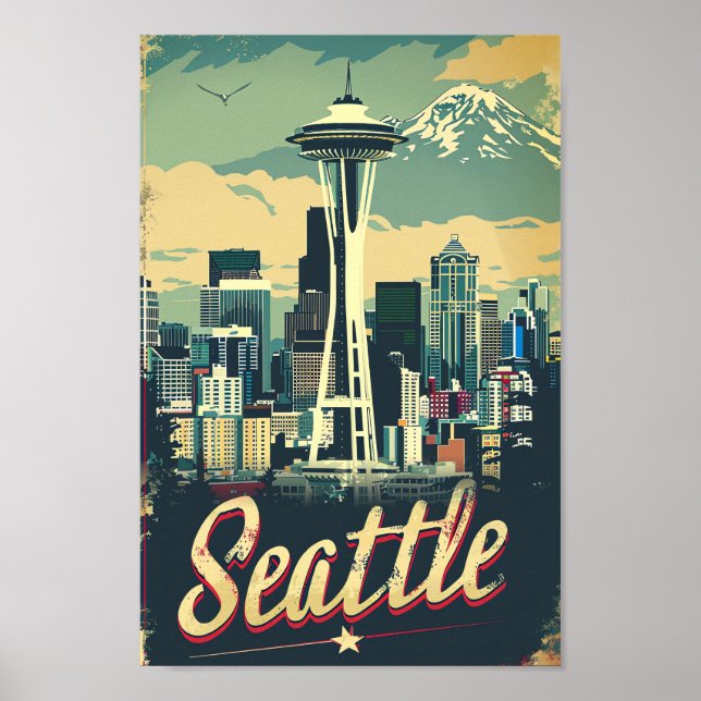 Affiche Illustration Vintage voyage de Seattle Washington (Devant)
