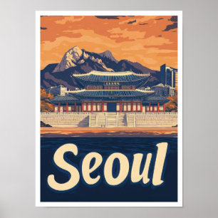 Affiche Illustration Vintage voyage de Séoul en Corée du S