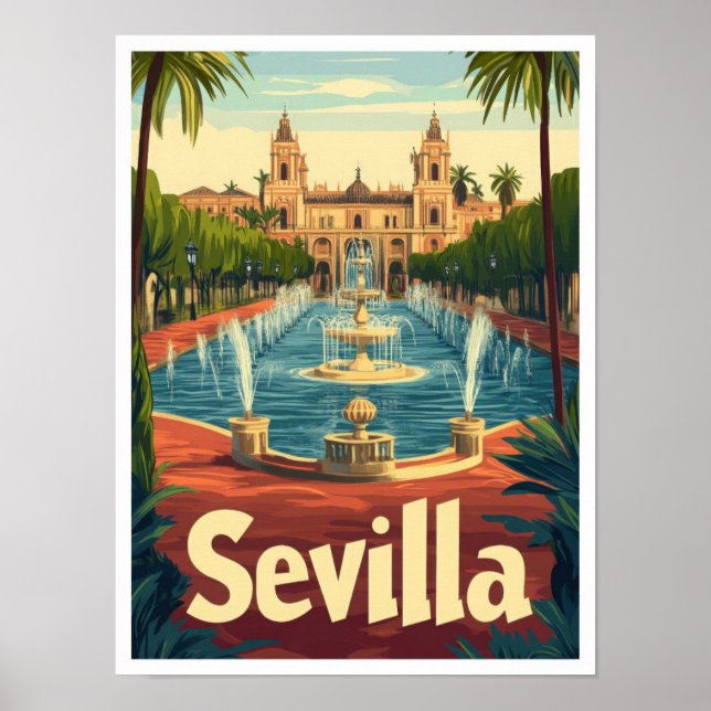Affiche Illustration Vintage voyage de Sevilla Espagne (Devant)