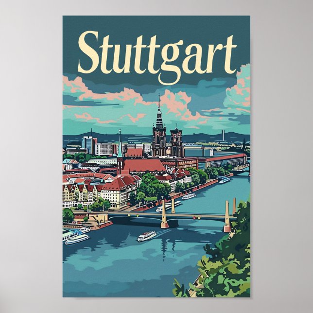 Affiche Illustration Vintage voyage de Stuttgart Allemagne (Devant)