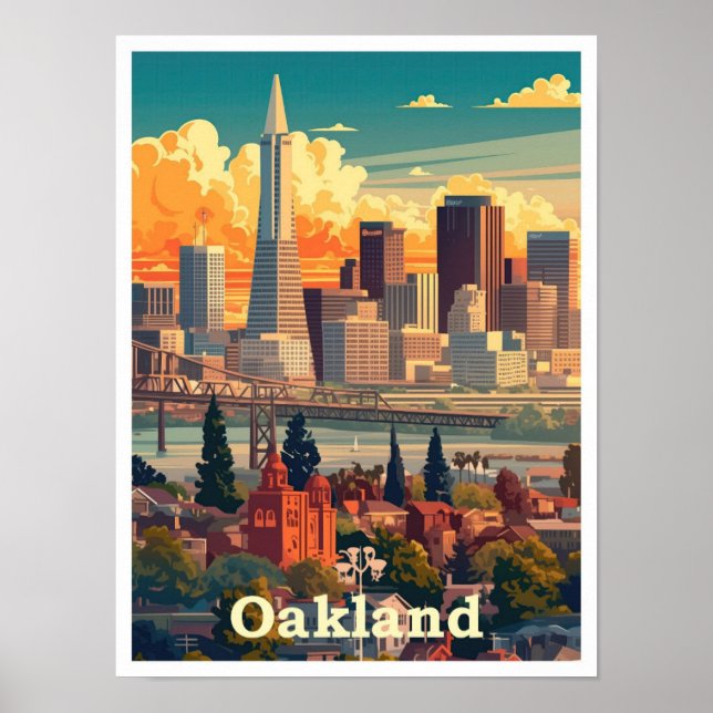 Affiche Illustration Vintage voyage d'Oakland en Californi (Devant)