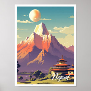 Affiche Illustration Vintage voyage du Népal