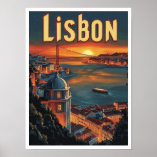 Affiche Illustration Vintage voyage Lisbonne Portugal