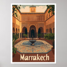 Illustration Vintage voyage Marrakech Marocco
