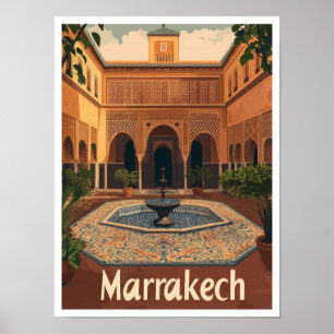 Affiche Illustration Vintage voyage Marrakech Marocco
