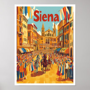 Affiche Illustration Vintage voyage Siena Italie