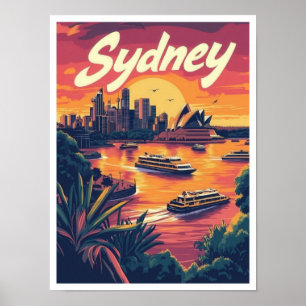 Affiche Illustration Vintage voyage Sydney Australie