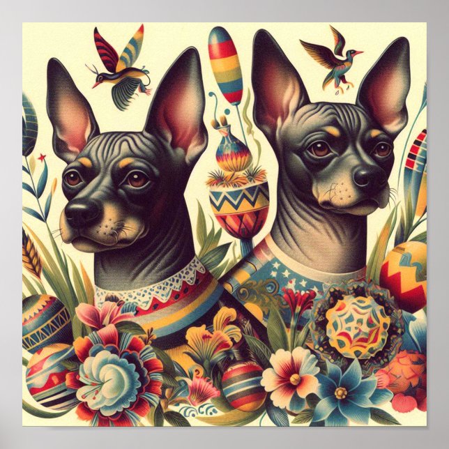 Affiche Illustration vintage Xoloitzcuintle (Devant)