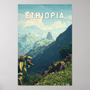 Affiche Illustration Voyage Éthiopie Art Vintage