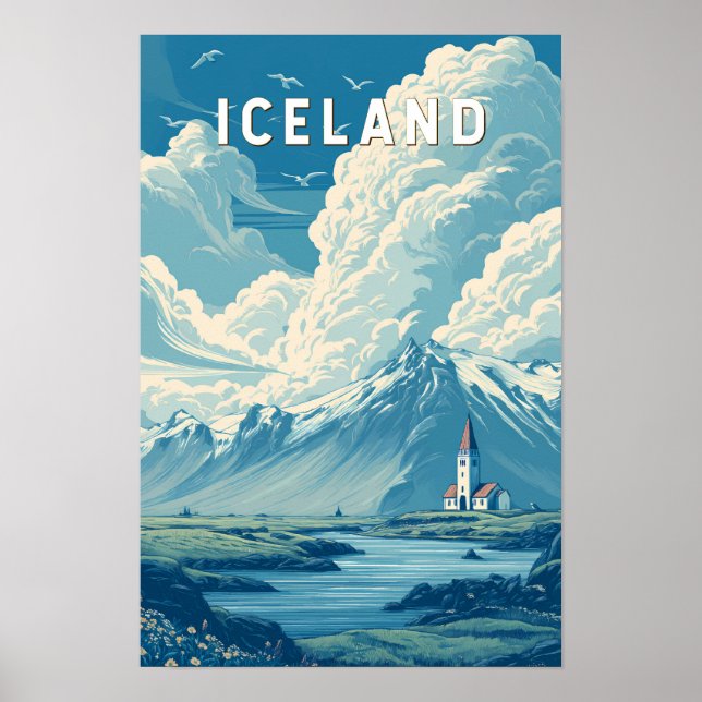 Affiche Illustration Voyage Islande Art Vintage (Devant)