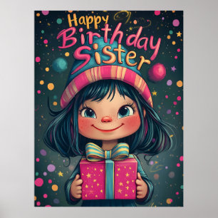 Affiche Illustration Whimsical Happy Birthday Sister