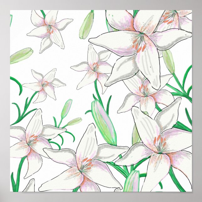 Affiche Illustration White Lilies (Devant)