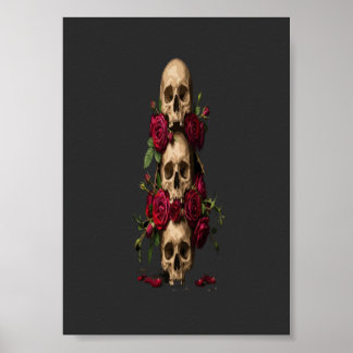 Affiche Illustrations de crânes gothiques en pixel art ave