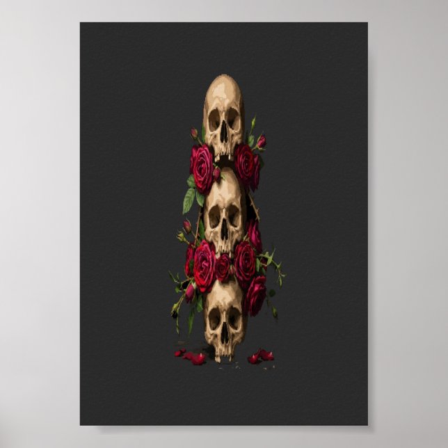 Affiche Illustrations de crânes gothiques en pixel art ave (Devant)