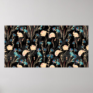 Affiche Illustrations de fleurs sauvages. Patte transparen