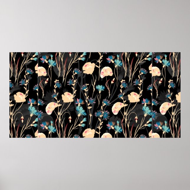 Affiche Illustrations de fleurs sauvages. Patte transparen (Devant)