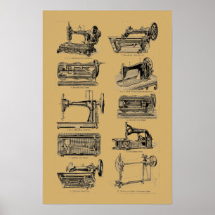 Affiche Illustrations de machines à coudre de l'ère victor