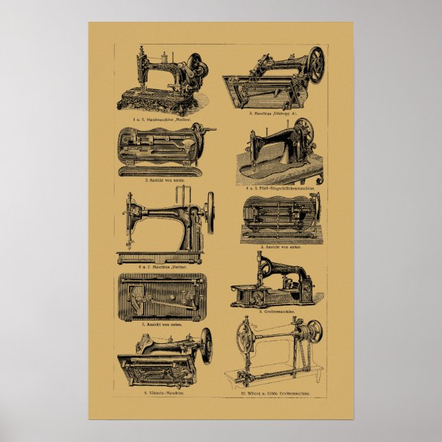 Affiche Illustrations de machines à coudre de l'ère victor (Devant)