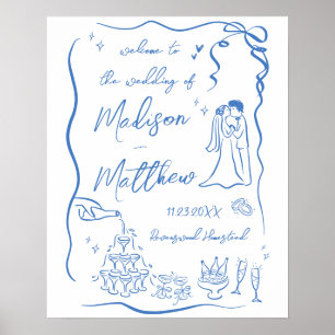 Affiche Illustrations dessinées à la main Mariage Bienvenu