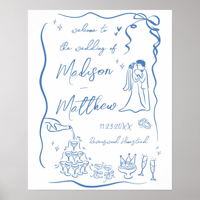 Affiche Illustrations dessinées à la main Mariage Bienvenu (Devant)