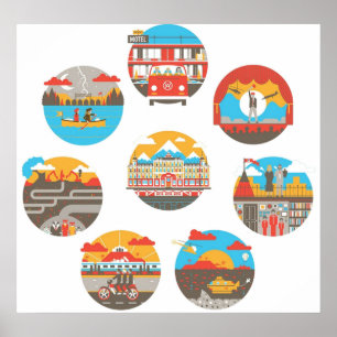 Affiche Illustrations d'icône Wes Anderson Films