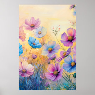 Affiche Illustrations personnalisées de fleurs roses viole