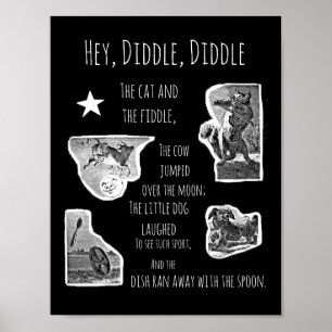 Affiche Illustré Hey Diddle Diddle Nursery Rhyme