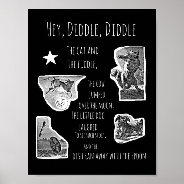 Affiche Illustré Hey Diddle Diddle Nursery Rhyme (Devant)