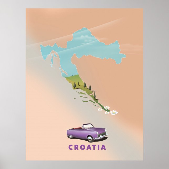 Affiche illustrée de la carte de Croatie. (Devant)