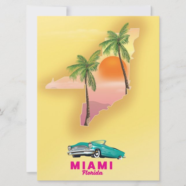 Affiche illustrée de la carte de Miami Florida (Devant)