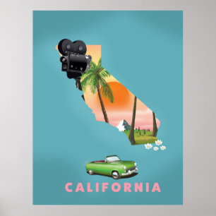 affiche illustrée de la carte en Californie
