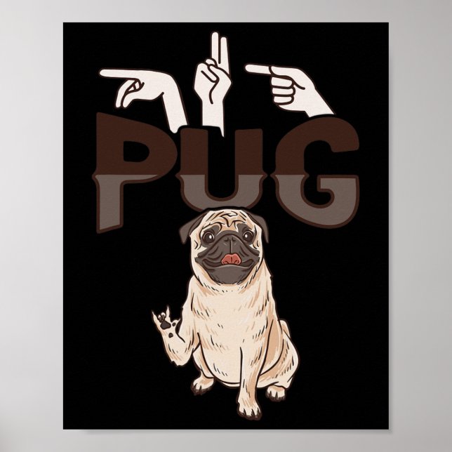 Affiche Ily Pug Asl Hand Gesture Deaf Hearing Loss Awarene (Devant)