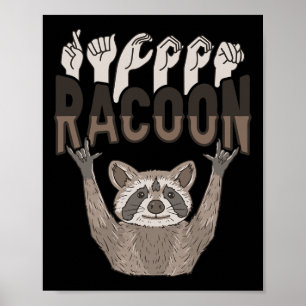 Affiche ILY Racoon ASL Geste MAIN Sourde Perte auditive Aw
