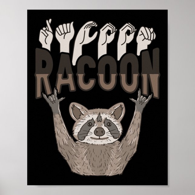 Affiche ILY Racoon ASL Geste MAIN Sourde Perte auditive Aw (Devant)