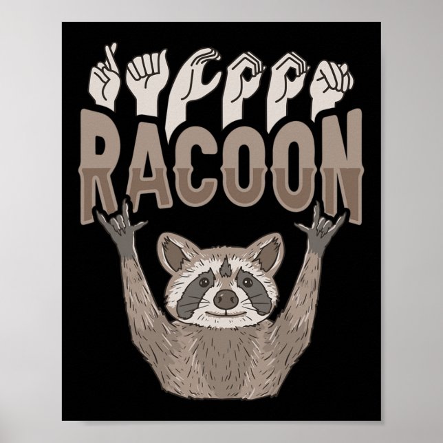 Affiche Ily Racoon Asl Hand Gesture Deaf Hearing Loss Awar (Devant)