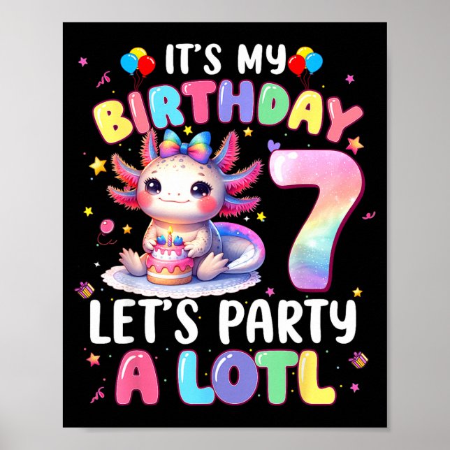 Affiche I'm 7th Birthday Girl Cute Axolotl 7 Year Old Bday (Devant)